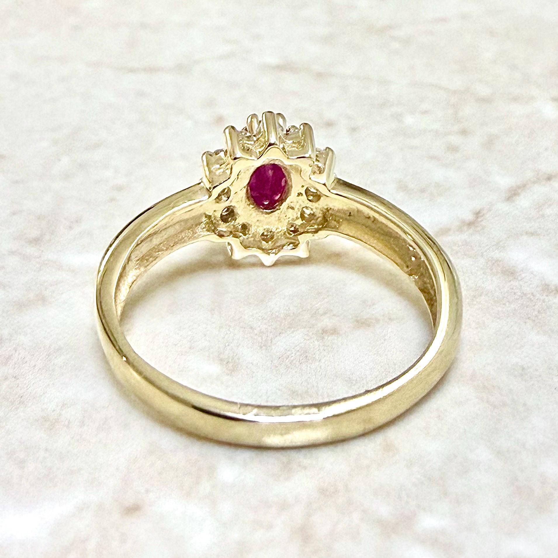 Vintage 14K Yellow Gold Natural Oval Ruby & Diamond Halo Ring - WeilJewelry