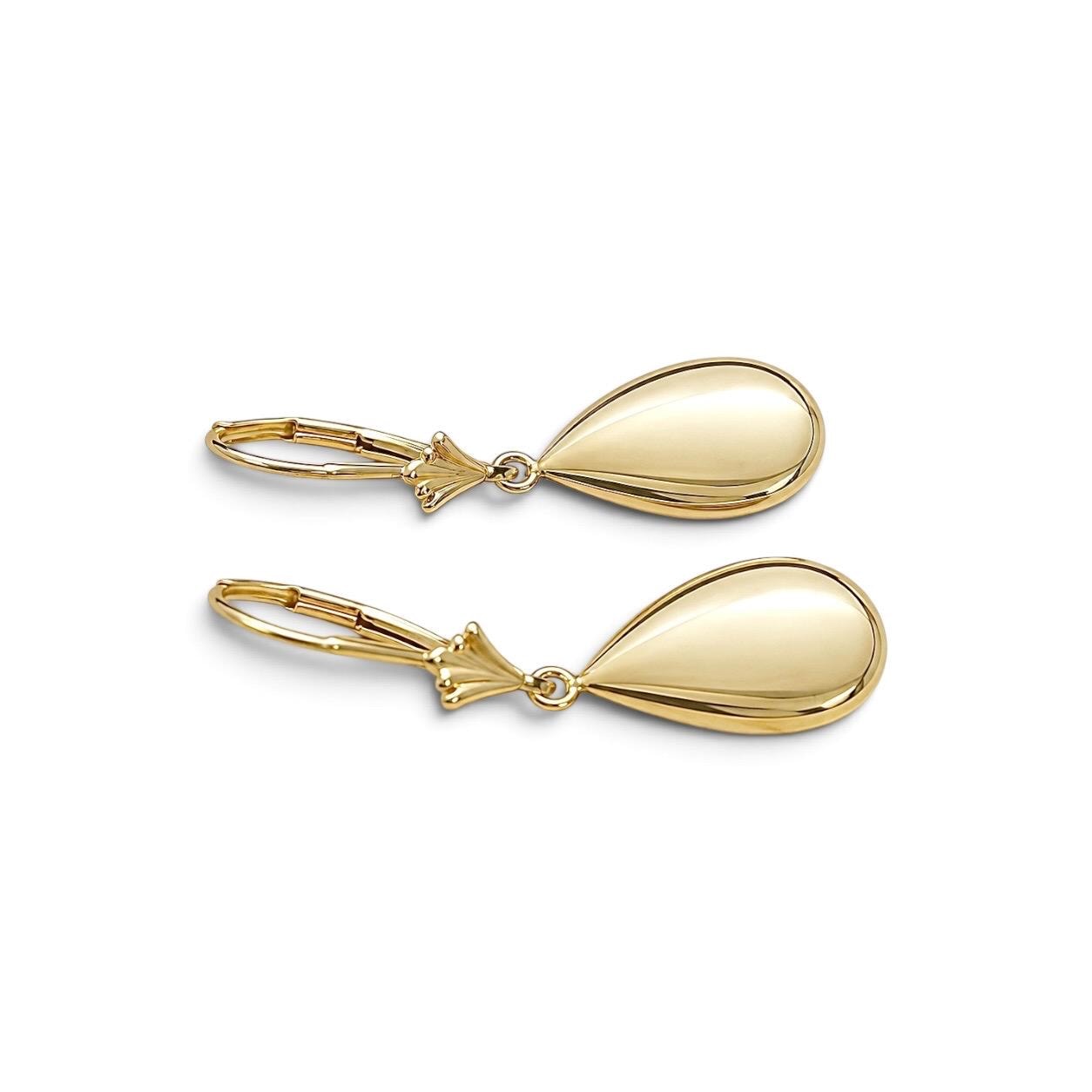 Vintage 14K Yellow Gold Teardrop Dangle Drop Earrings - WeilJewelry