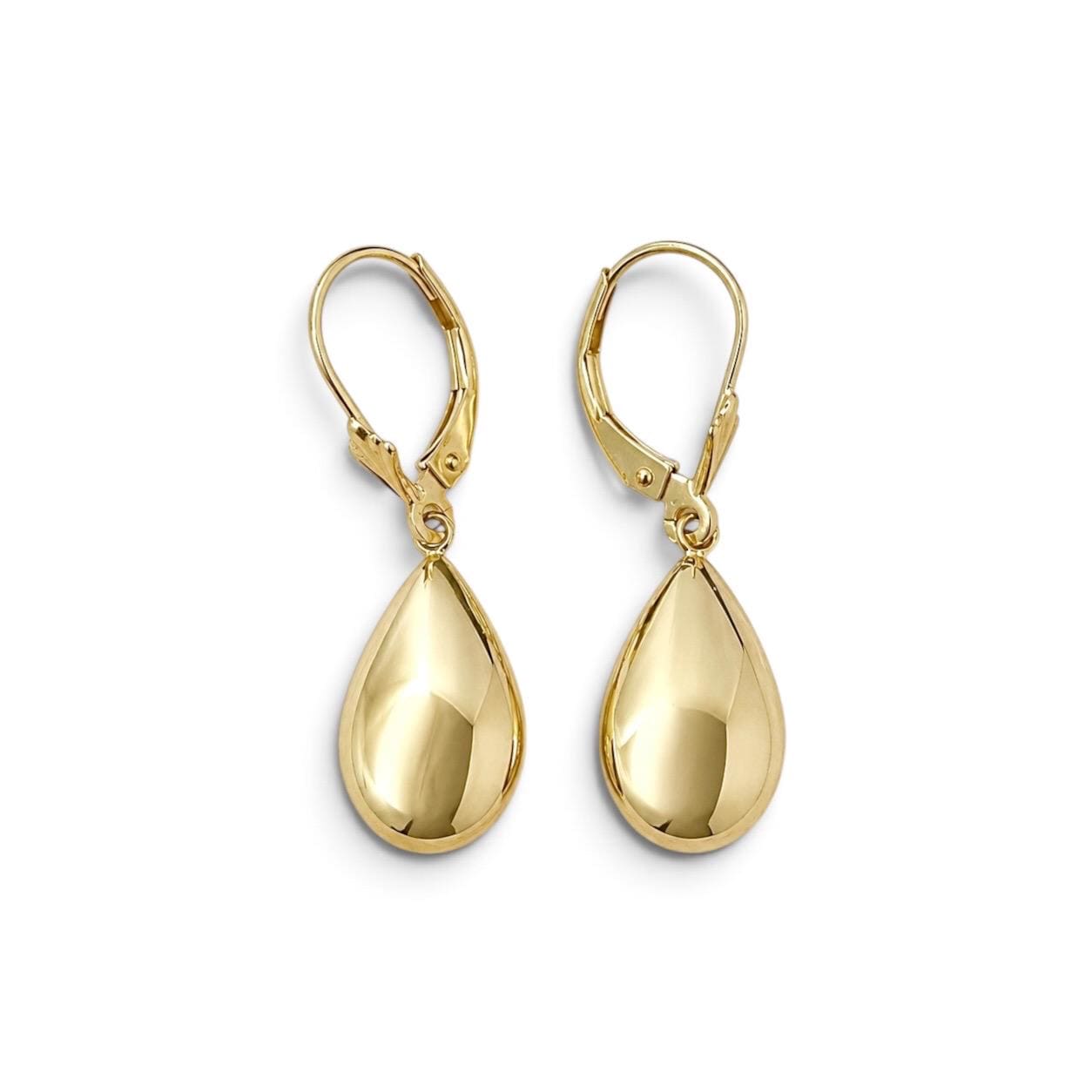 Vintage 14K Yellow Gold Teardrop Dangle Drop Earrings - WeilJewelry