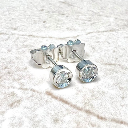 Vintage 18 Karat White Gold Bezel - Set 0.30 Carat Natural Diamond Stud Earrings - WeilJewelry