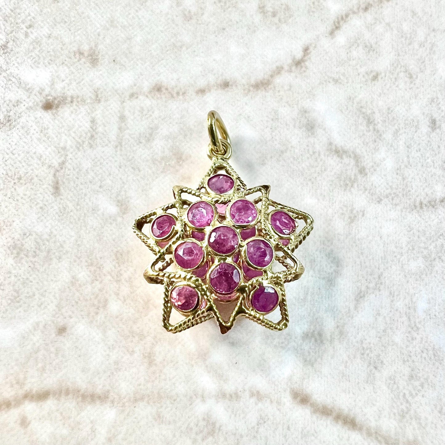 Vintage 18 Karat Yellow Gold Natural Ruby Star Pendant - WeilJewelry