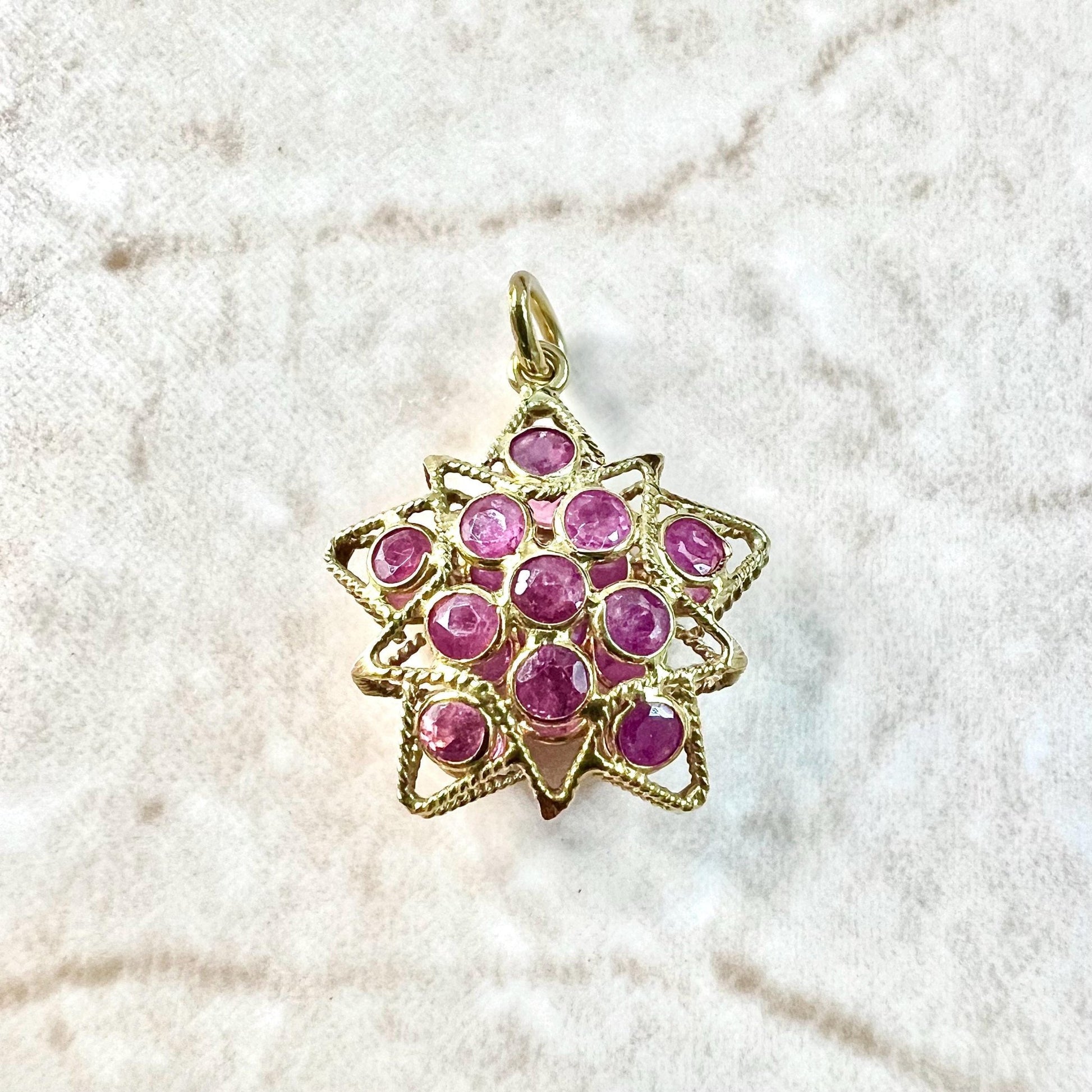 Vintage 18 Karat Yellow Gold Natural Ruby Star Pendant - WeilJewelry