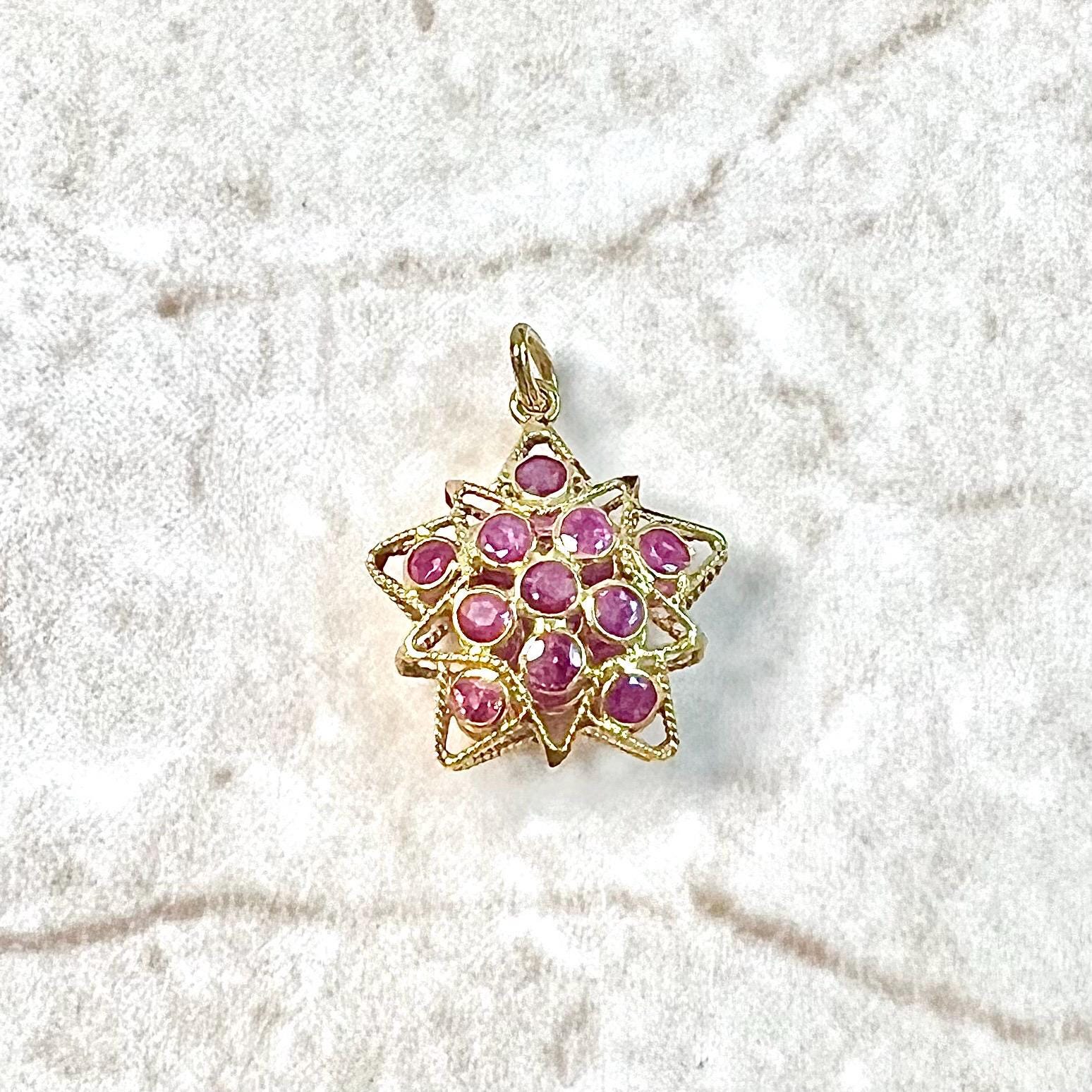 Vintage 18 Karat Yellow Gold Natural Ruby Star Pendant - WeilJewelry