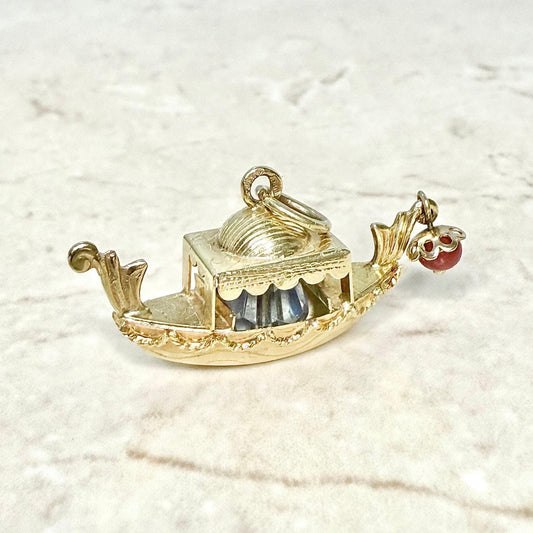 Vintage 18K Yellow Gold Italian Venice Gondola Charm Pendant - WeilJewelry