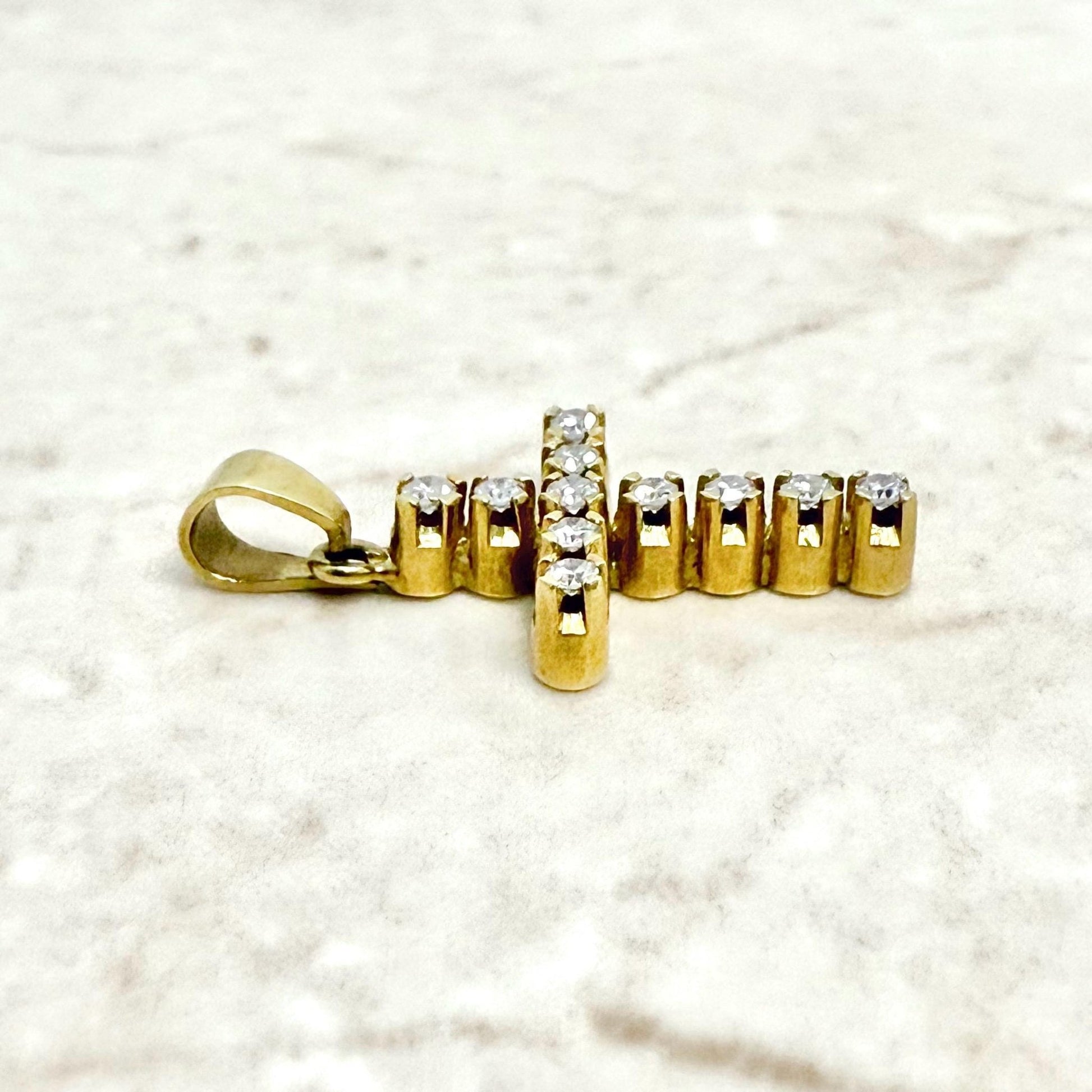 Vintage 18K Yellow Gold Natural Diamond Cross Pendant - WeilJewelry