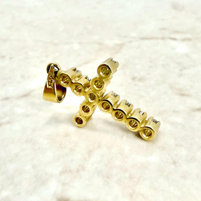 Vintage 18K Yellow Gold Natural Diamond Cross Pendant - WeilJewelry
