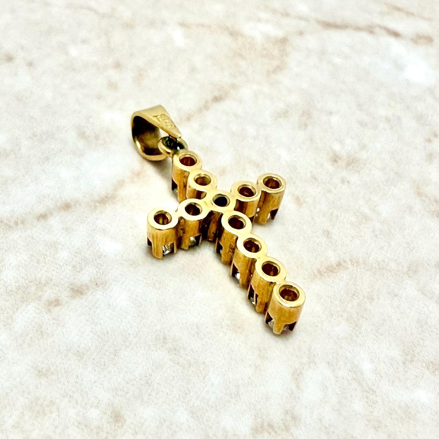 Vintage 18K Yellow Gold Natural Diamond Cross Pendant - WeilJewelry