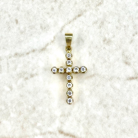 Vintage 18K Yellow Gold Natural Diamond Cross Pendant - WeilJewelry
