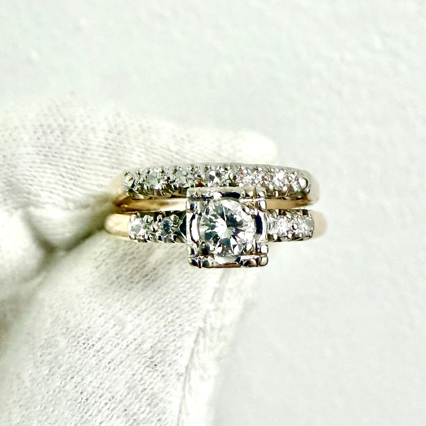 Vintage 1940’s 14K Gold 0.44 Carat Diamond Engagement Ring Set - WeilJewelry