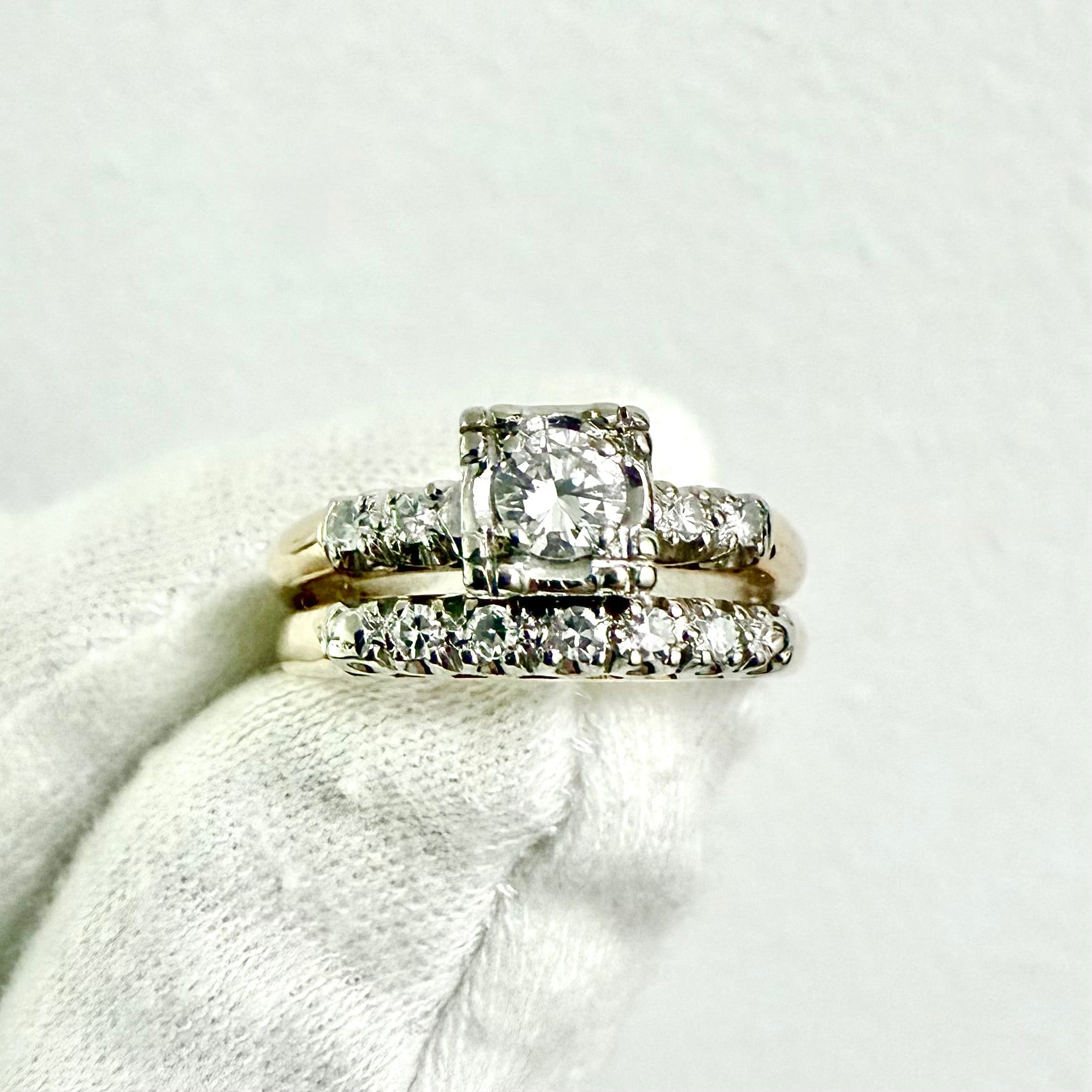 Vintage 1940’s 14K Gold 0.44 Carat Diamond Engagement Ring Set - WeilJewelry