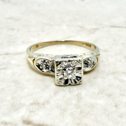 Vintage 1940’s 14K Two - Tone Gold Diamond Solitaire Engagement Ring - WeilJewelry