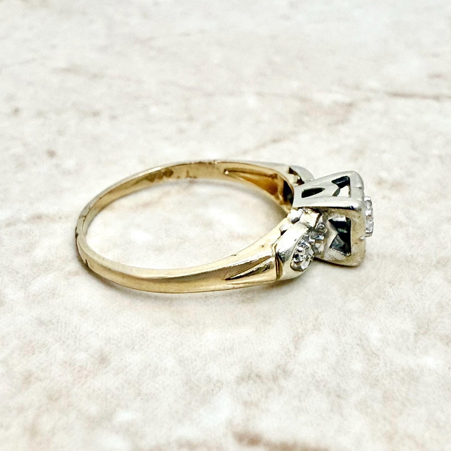 Vintage 1940’s 14K Two - Tone Gold Diamond Solitaire Engagement Ring - WeilJewelry