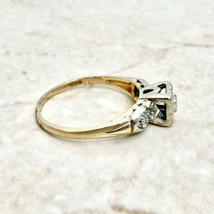 Vintage 1940’s 14K Two - Tone Gold Diamond Solitaire Engagement Ring - WeilJewelry