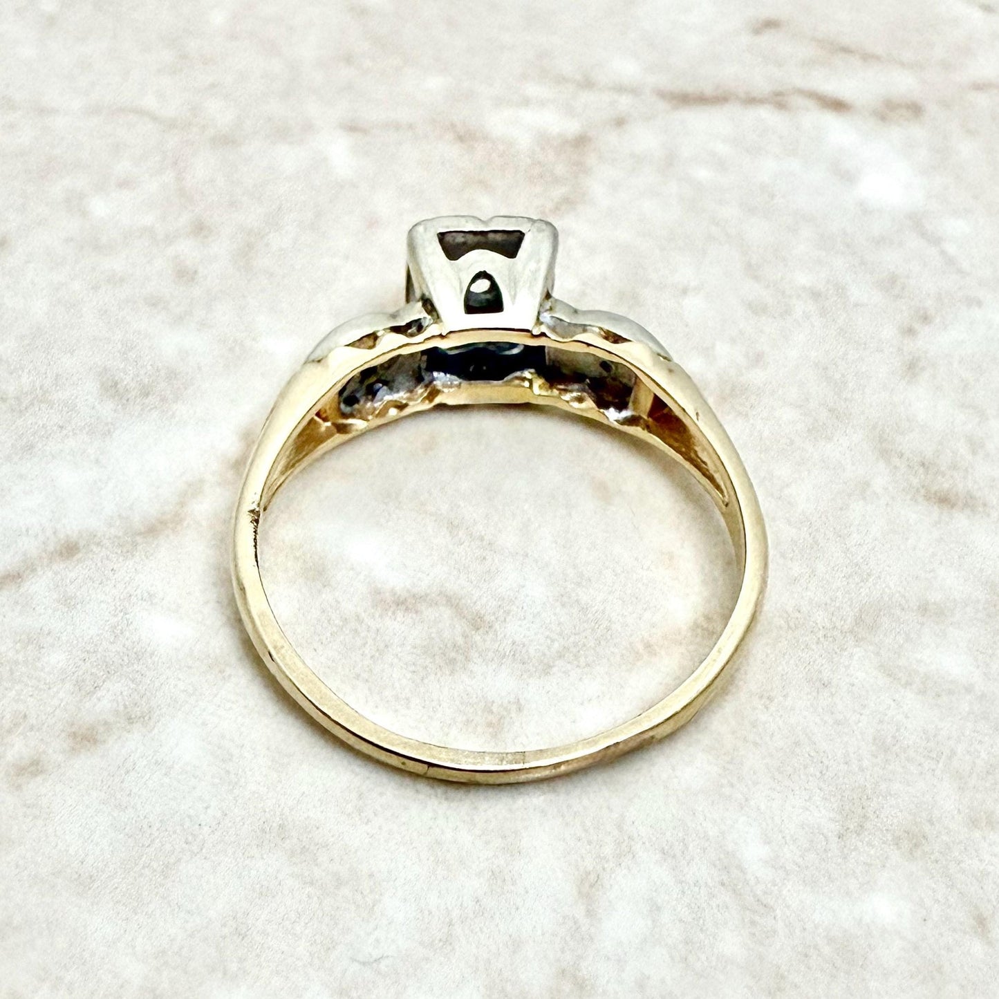Vintage 1940’s 14K Two - Tone Gold Diamond Solitaire Engagement Ring - WeilJewelry