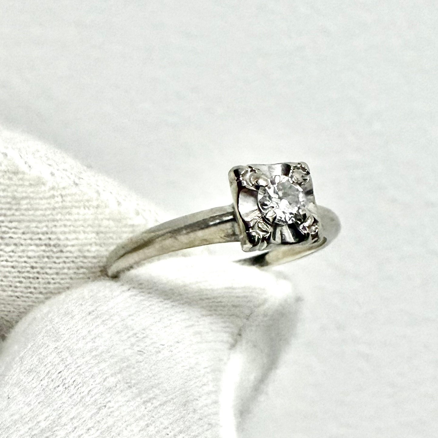 Vintage 1940’s 14K White Gold 0.20 Carat Diamond Engagement Ring - WeilJewelry