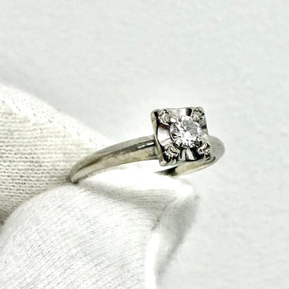 Vintage 1940’s 14K White Gold 0.20 Carat Diamond Engagement Ring - WeilJewelry