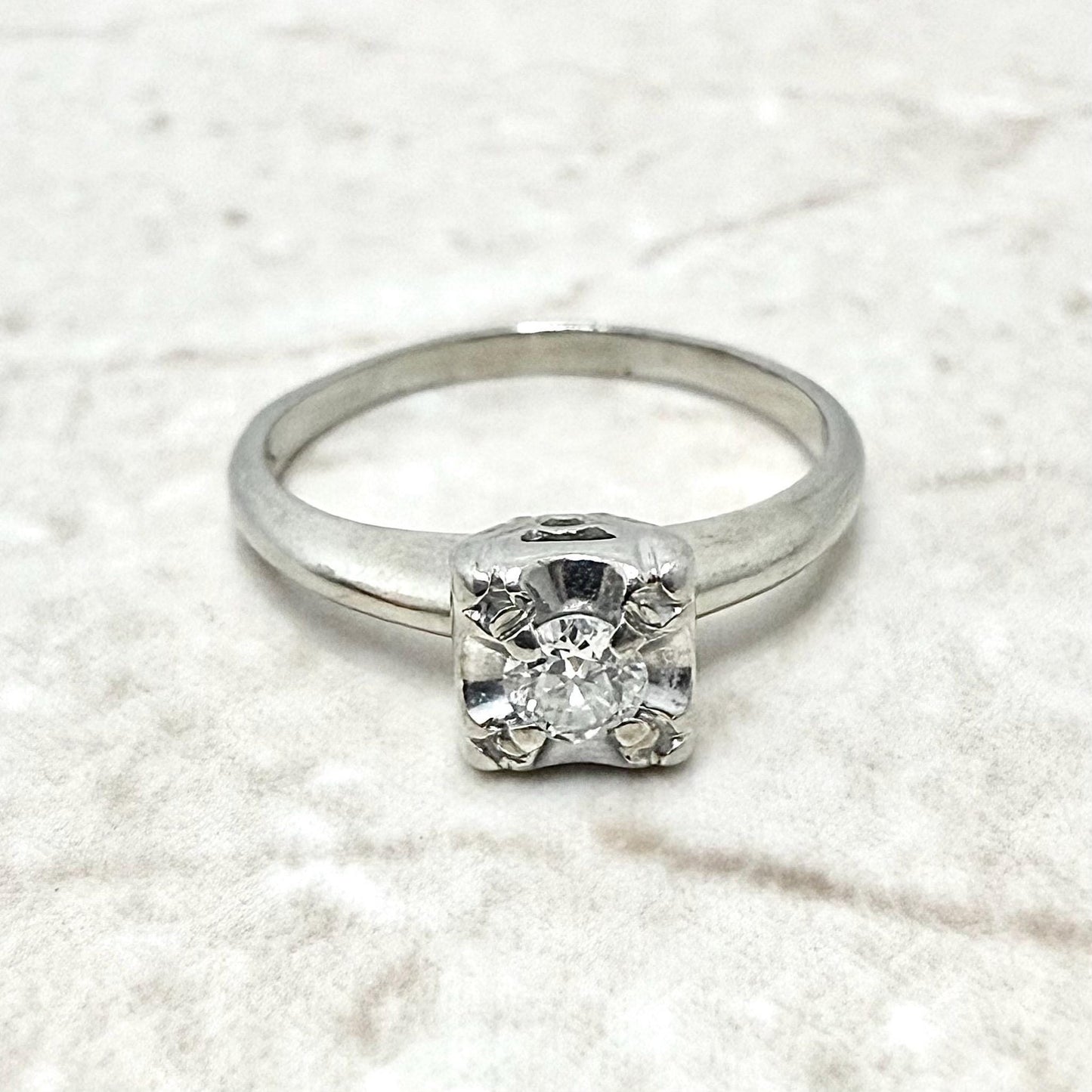 Vintage 1940’s 14K White Gold 0.20 Carat Diamond Engagement Ring - WeilJewelry