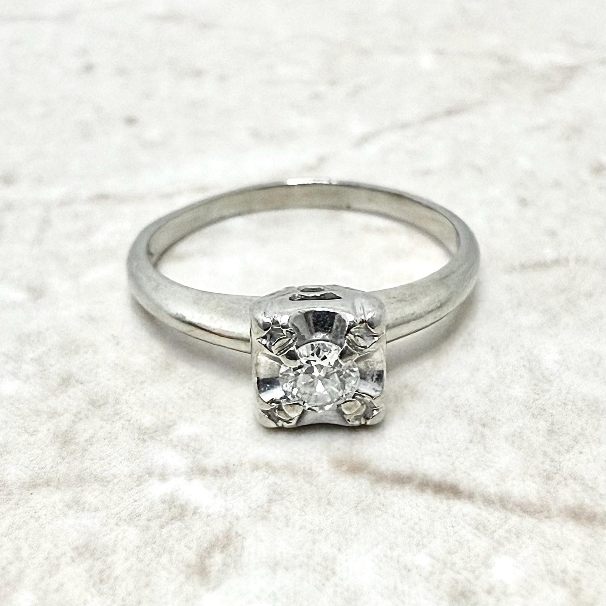 Vintage 1940’s 14K White Gold 0.20 Carat Diamond Engagement Ring - WeilJewelry
