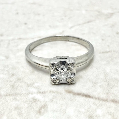 Vintage 1940’s 14K White Gold 0.20 Carat Diamond Engagement Ring - WeilJewelry