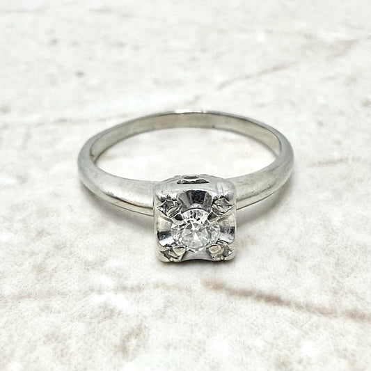Vintage 1940’s 14K White Gold 0.20 Carat Diamond Engagement Ring - WeilJewelry