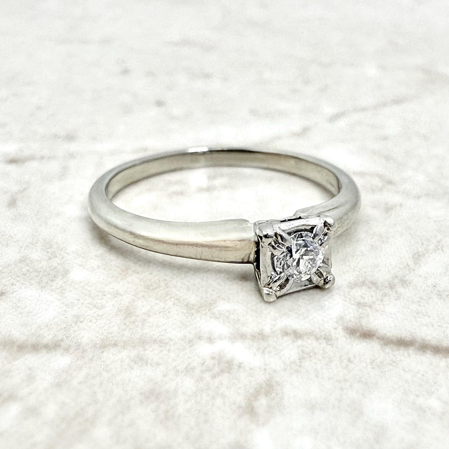 Vintage 1940’s 14K White Good 0.15 Carat Diamond Solitaire Engagement Ring - WeilJewelry