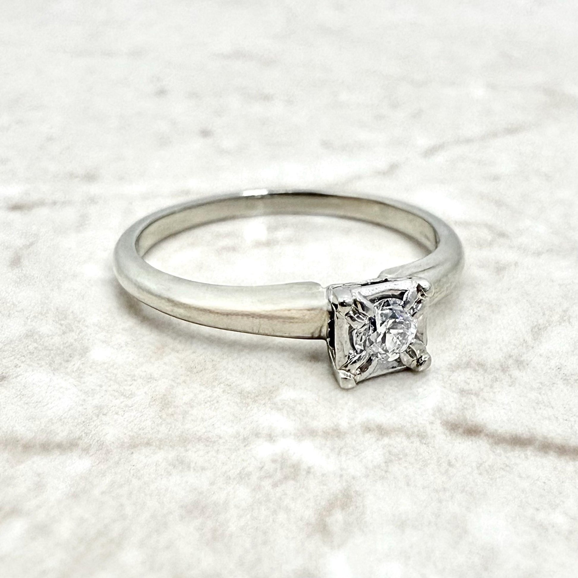 Vintage 1940’s 14K White Good 0.15 Carat Diamond Solitaire Engagement Ring - WeilJewelry
