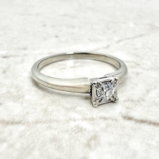 Vintage 1940’s 14K White Good 0.15 Carat Diamond Solitaire Engagement Ring - WeilJewelry