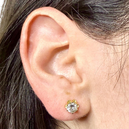 Vintage 1950’s 14K Yellow Gold 1.10 Carat Natural Diamond Stud Earrings - WeilJewelry