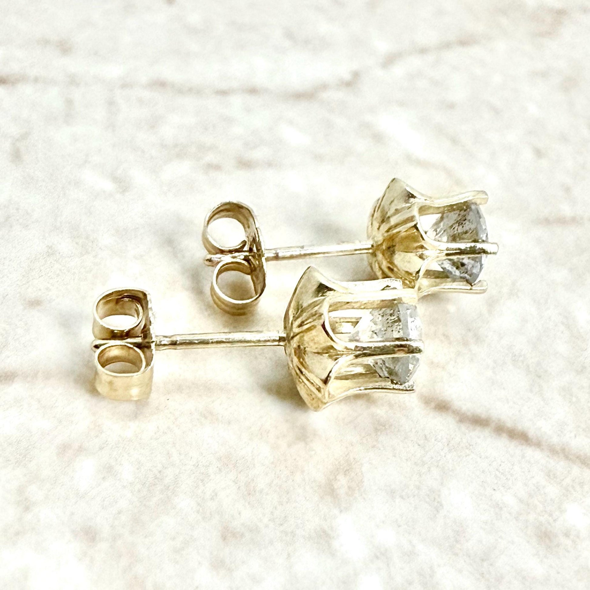 Vintage 1950’s 14K Yellow Gold 1.10 Carat Natural Diamond Stud Earrings - WeilJewelry