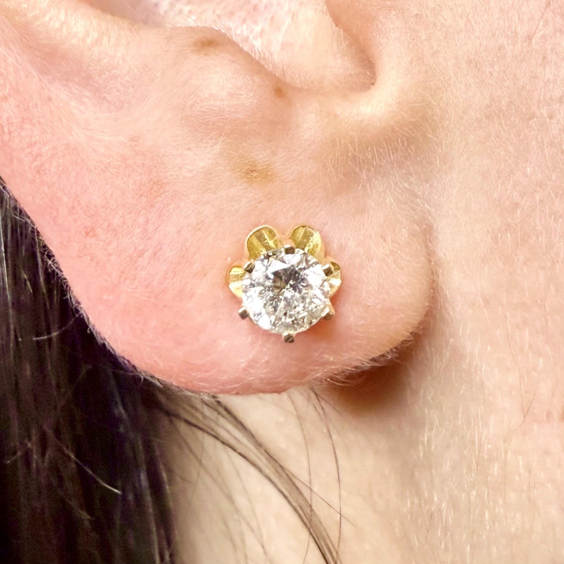 Vintage 1950’s 14K Yellow Gold 1.10 Carat Natural Diamond Stud Earrings - WeilJewelry