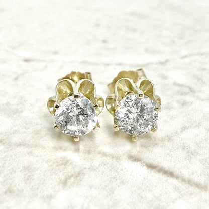 Vintage 1950’s 14K Yellow Gold 1.10 Carat Natural Diamond Stud Earrings - WeilJewelry