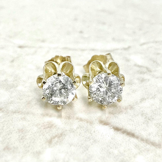 Vintage 1950’s 14K Yellow Gold 1.10 Carat Natural Diamond Stud Earrings - WeilJewelry