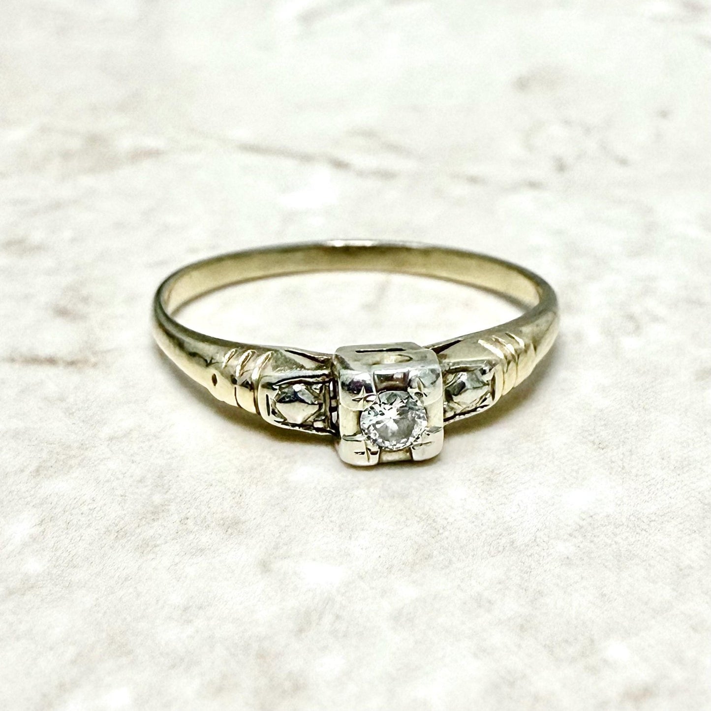 Vintage Art Deco 14 Karat Yellow Gold Diamond Engagement Ring - WeilJewelry