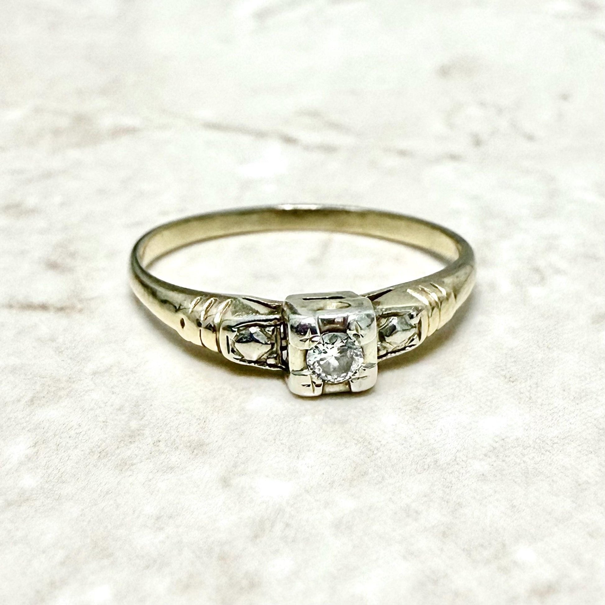 Vintage Art Deco 14 Karat Yellow Gold Diamond Engagement Ring - WeilJewelry