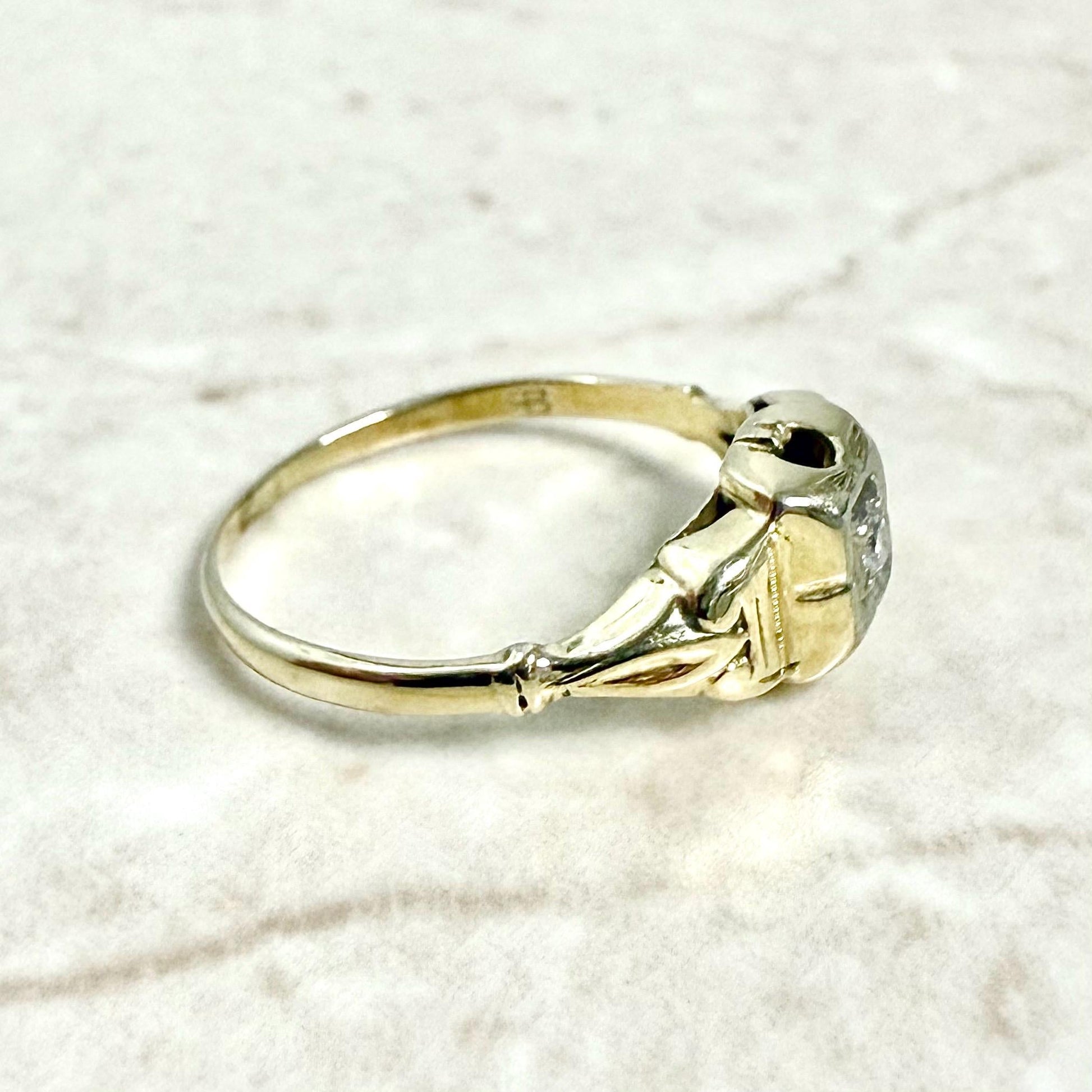 Vintage Art Deco 14K Yellow Gold 0.03 Carat Diamond Solitaire Ring - WeilJewelry