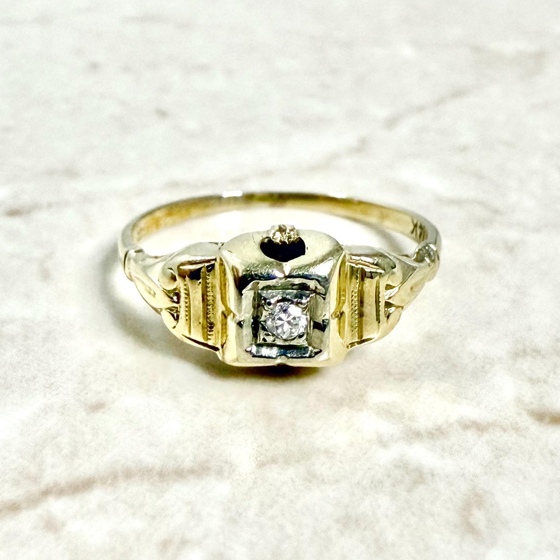 Vintage Art Deco 14K Yellow Gold 0.03 Carat Diamond Solitaire Ring - WeilJewelry