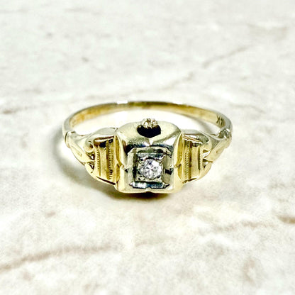 Vintage Art Deco 14K Yellow Gold 0.03 Carat Diamond Solitaire Ring - WeilJewelry