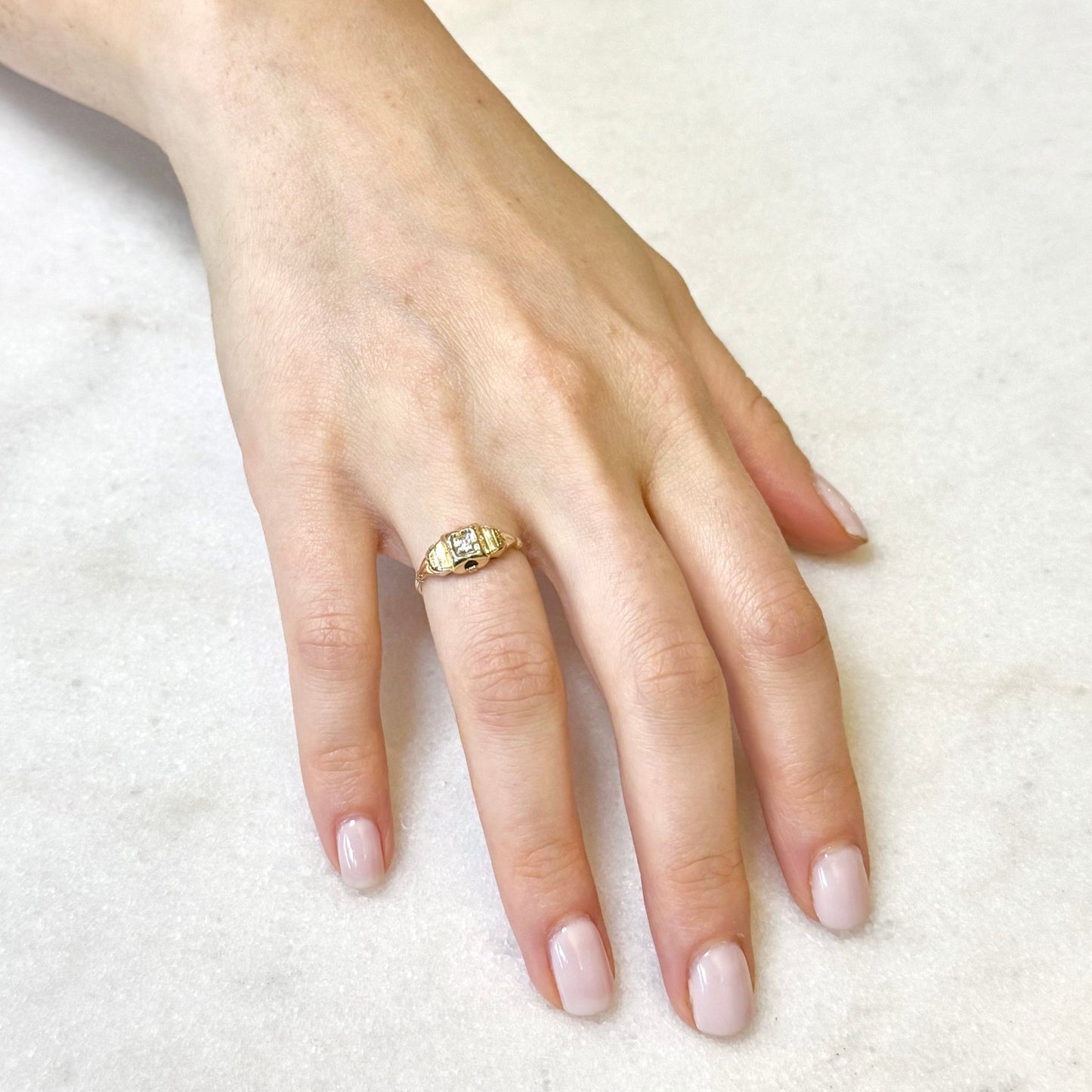 Vintage Art Deco 14K Yellow Gold 0.03 Carat Diamond Solitaire Ring - WeilJewelry