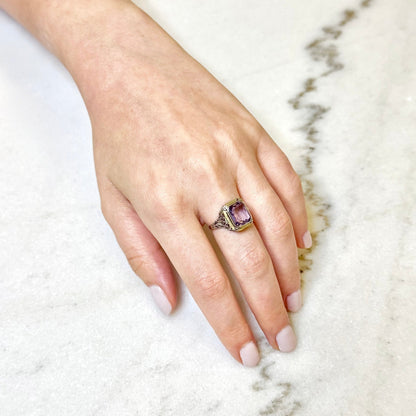 Vintage Art Deco Filigree 14K White Gold Amethyst Solitaire Ring - WeilJewelry