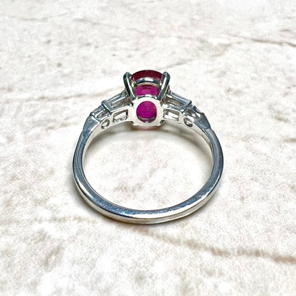 Vintage Handcrafted Platinum 2.05 Carat Oval Ruby & Diamond Engagement Ring By Carvin French - WeilJewelry