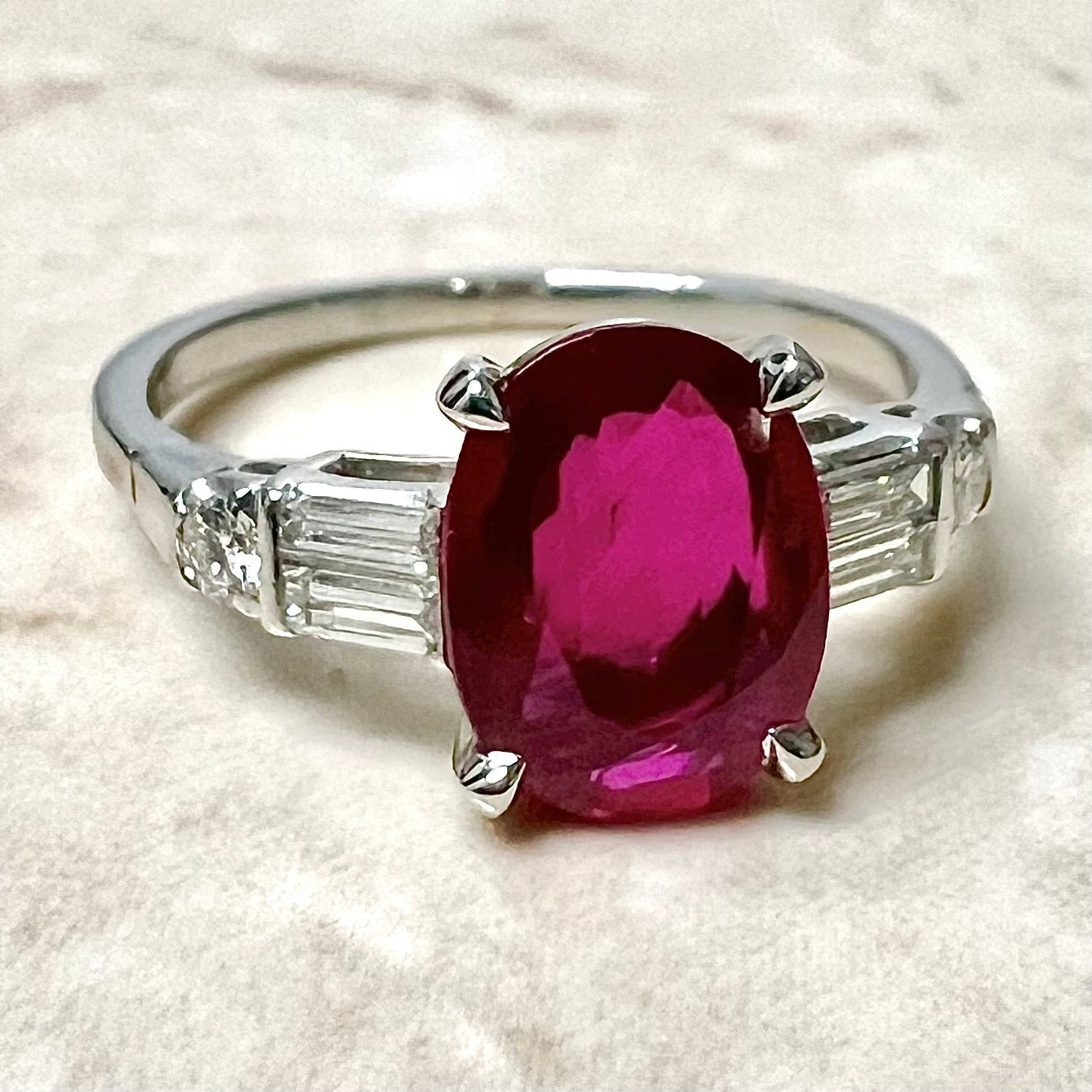 Vintage Handcrafted Platinum 2.05 Carat Oval Ruby & Diamond Engagement Ring By Carvin French - WeilJewelry