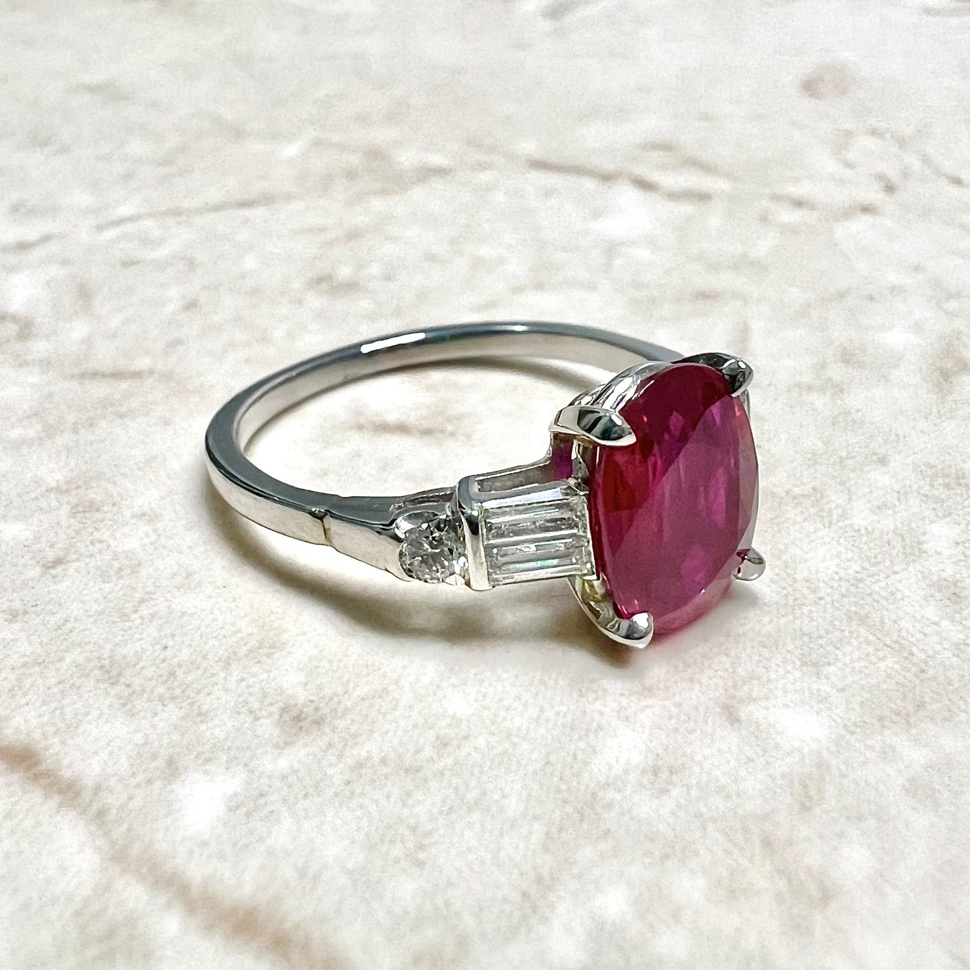 Vintage Handcrafted Platinum 2.05 Carat Oval Ruby & Diamond Engagement Ring By Carvin French - WeilJewelry