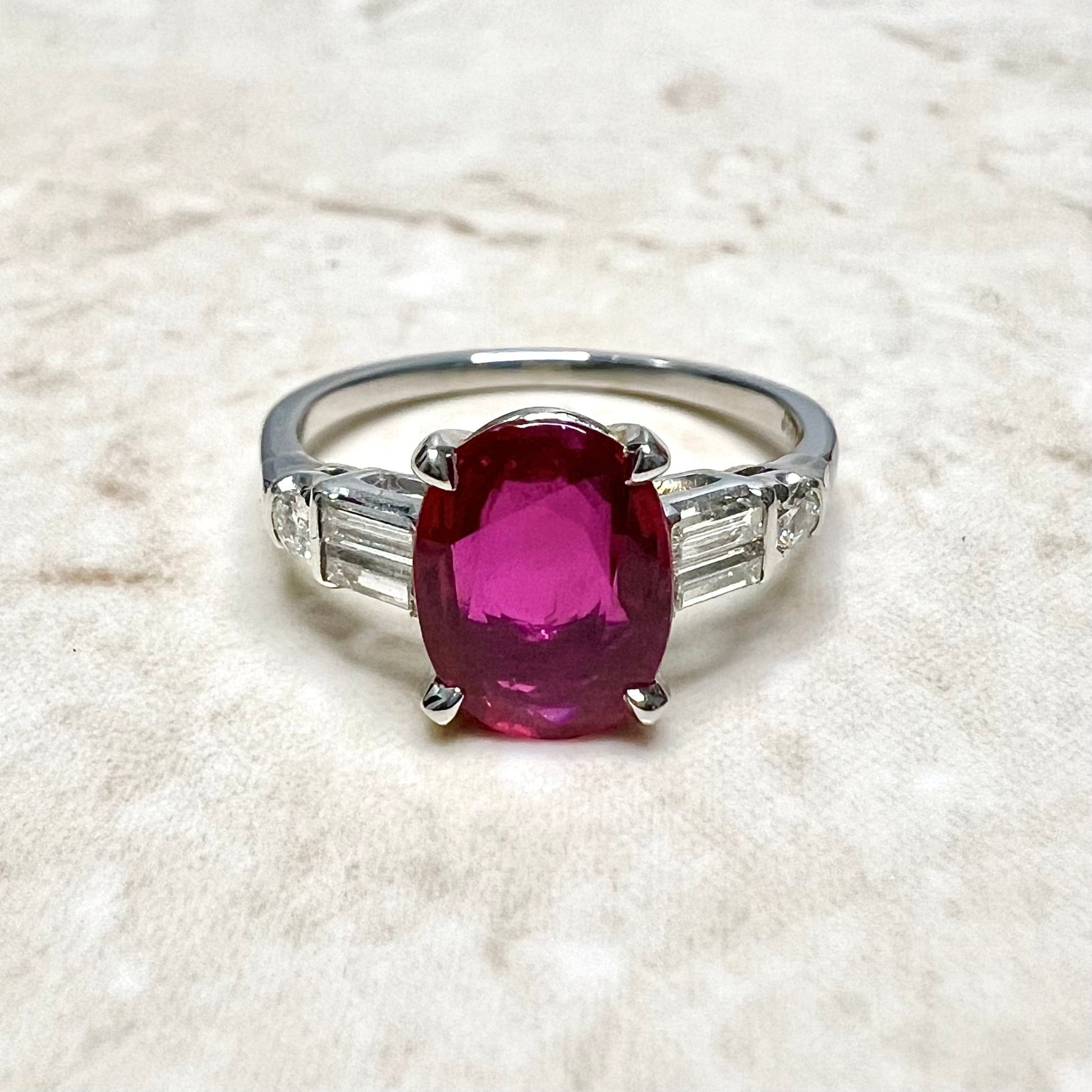 Vintage Handcrafted Platinum 2.05 Carat Oval Ruby & Diamond Engagement Ring By Carvin French - WeilJewelry