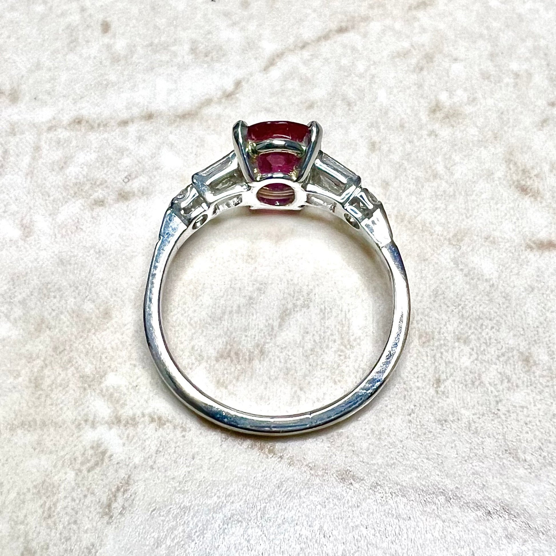 Vintage Handcrafted Platinum 2.05 Carat Oval Ruby & Diamond Engagement Ring By Carvin French - WeilJewelry