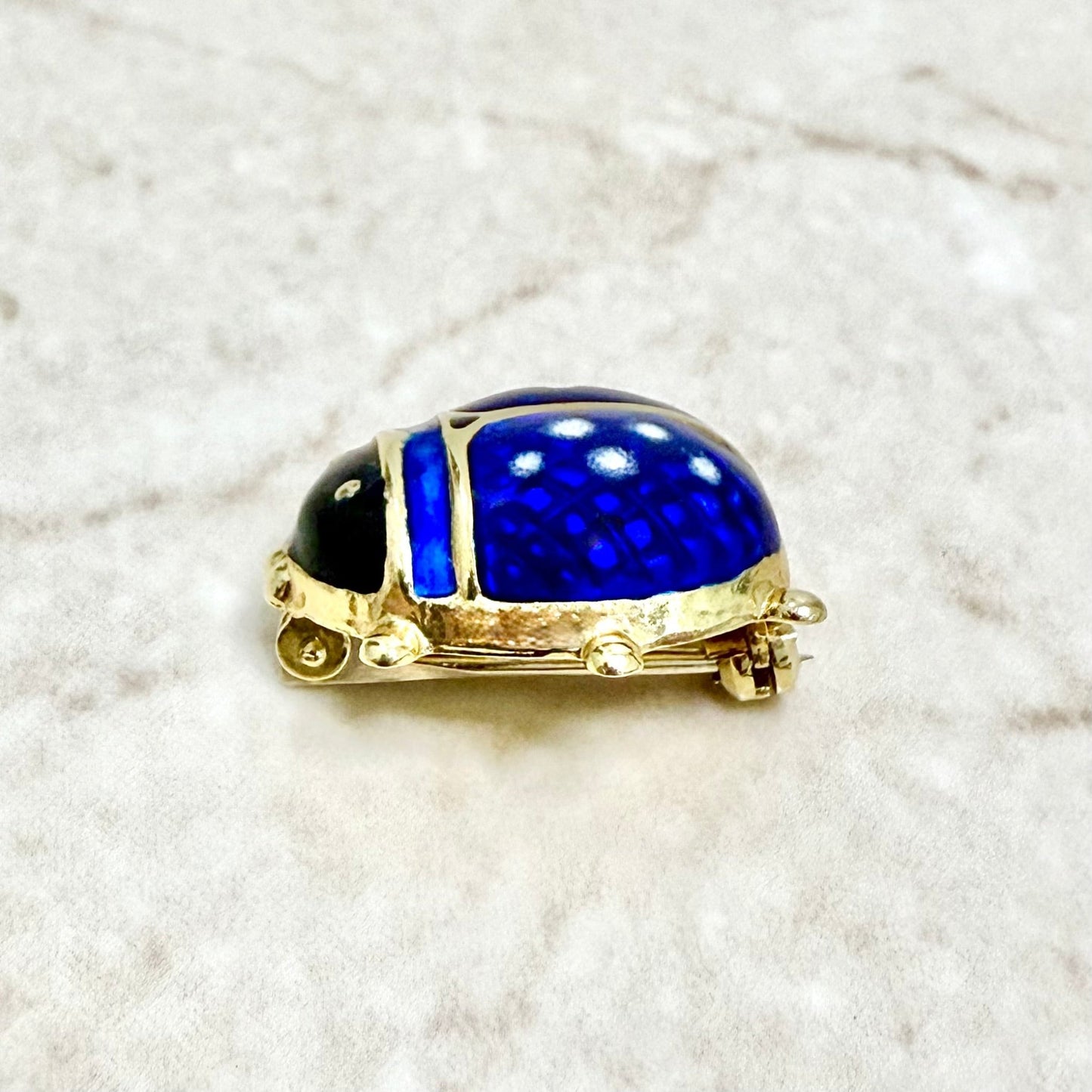 Vintage Italian 18K Yellow Gold & Enamel Ladybug Brooch Pin - WeilJewelry