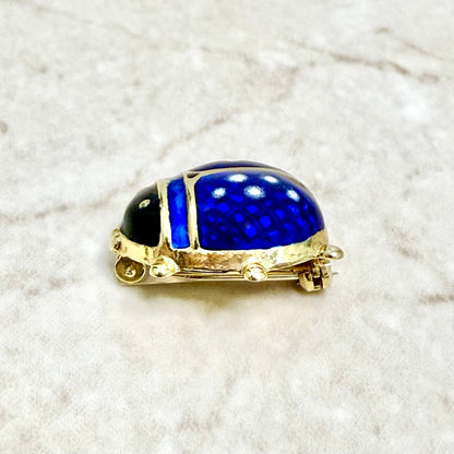 Vintage Italian 18K Yellow Gold & Enamel Ladybug Brooch Pin - WeilJewelry