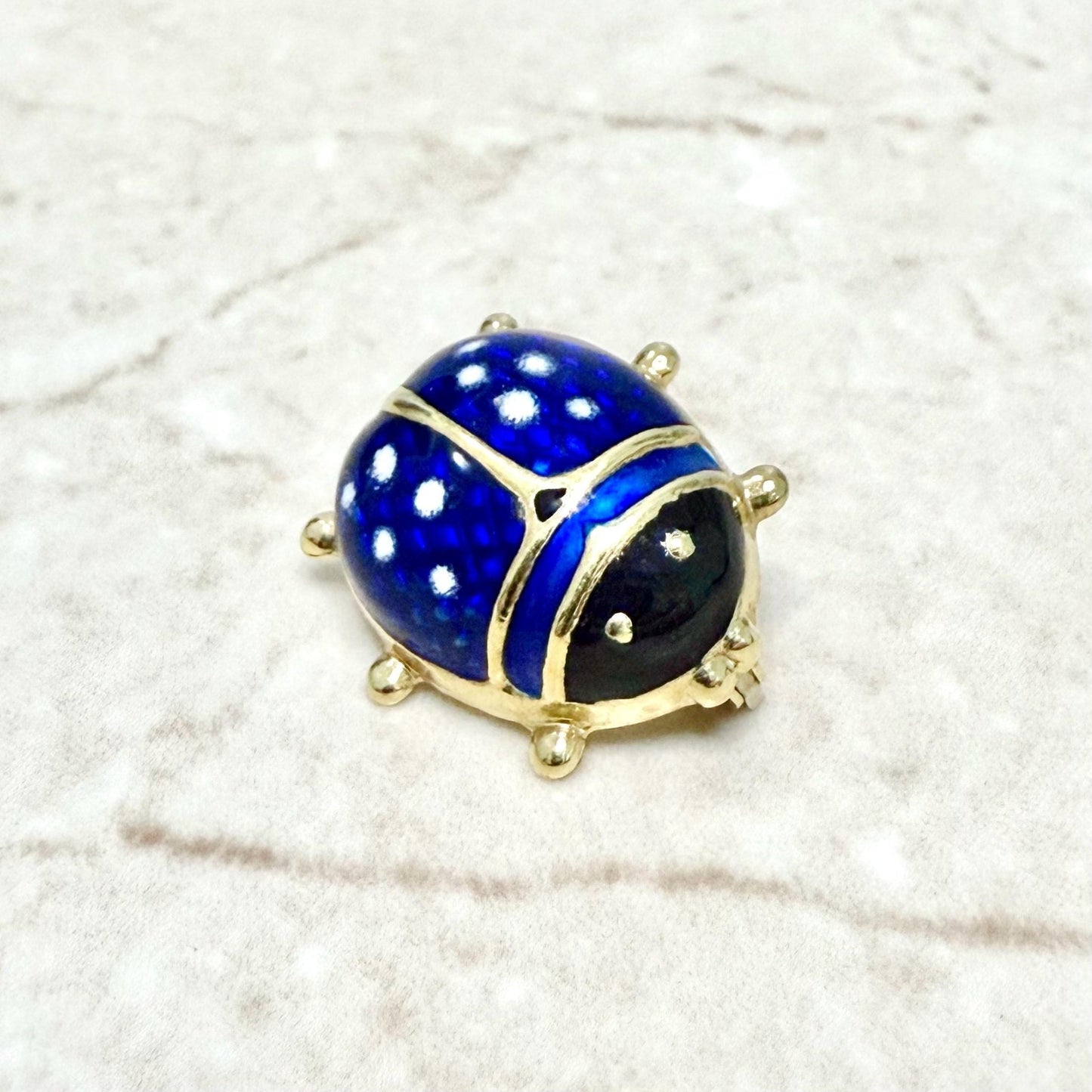 Vintage Italian 18K Yellow Gold & Enamel Ladybug Brooch Pin - WeilJewelry