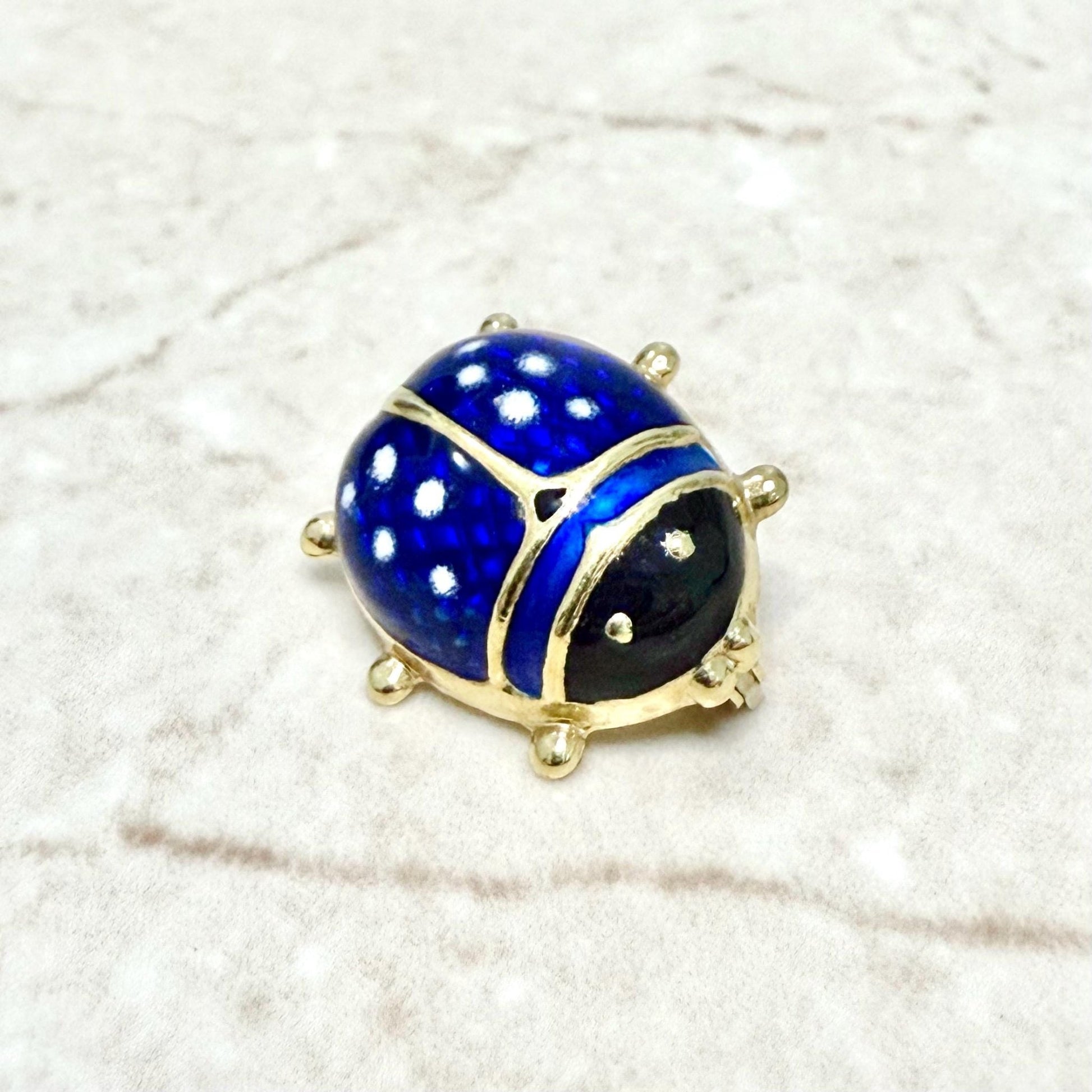 Vintage Italian 18K Yellow Gold & Enamel Ladybug Brooch Pin - WeilJewelry