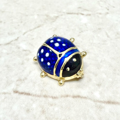Vintage Italian 18K Yellow Gold & Enamel Ladybug Brooch Pin - WeilJewelry