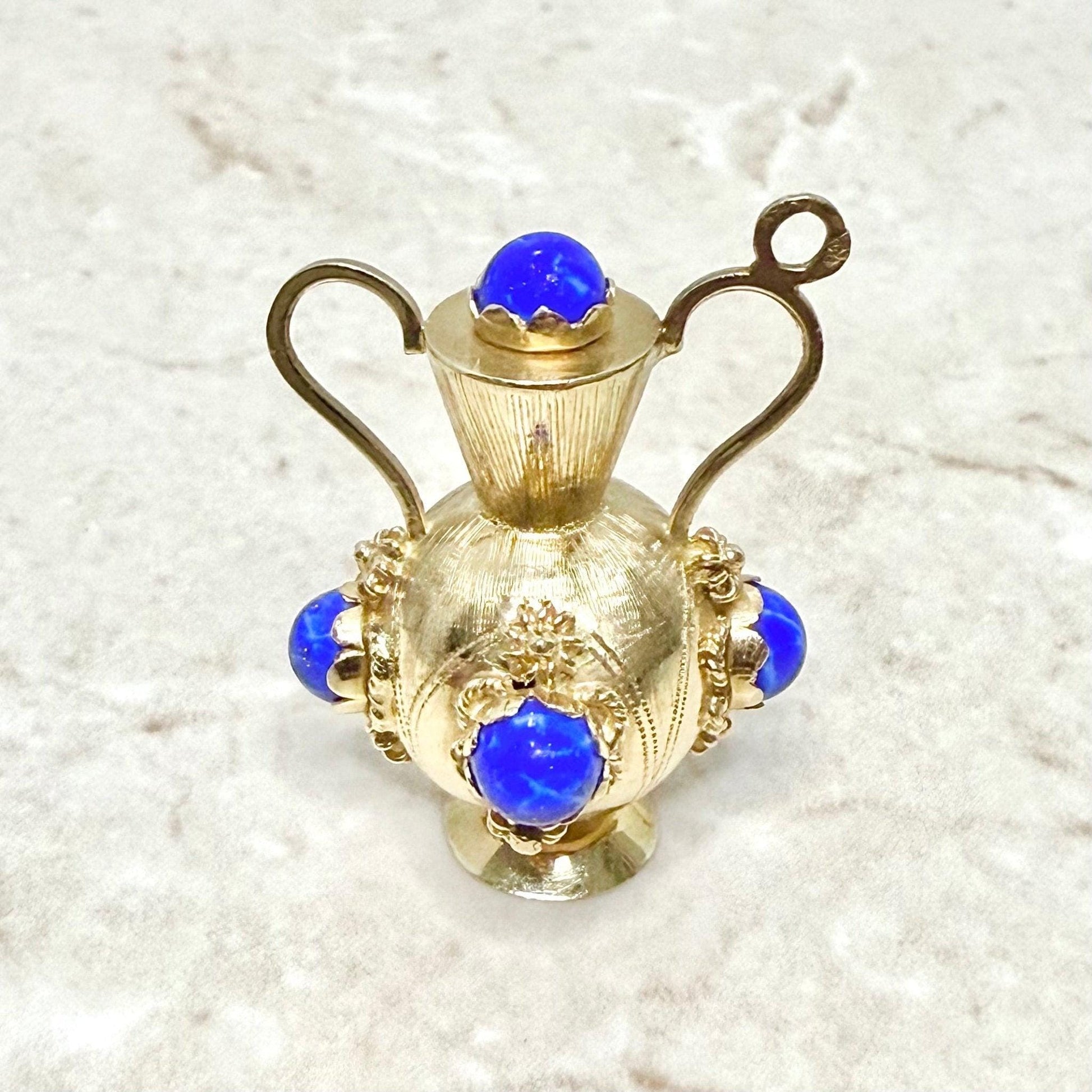 Vintage Italian 18K Yellow Gold Sodalite Amphora Charm Pendant - WeilJewelry